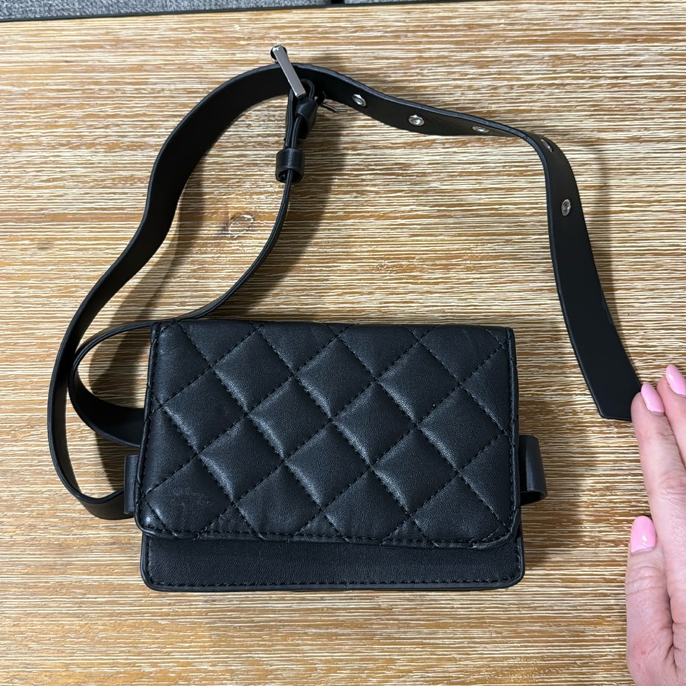 Zara quilted black leather belt bag